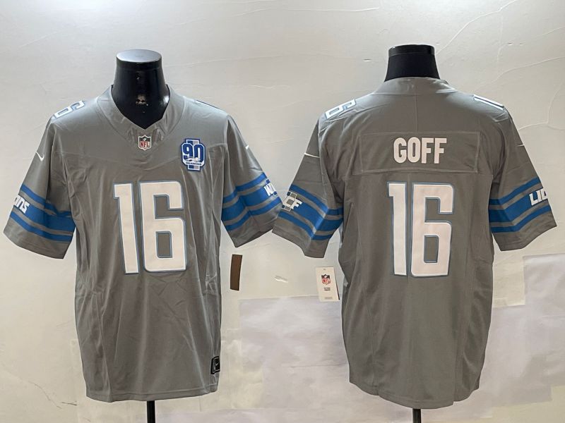 Men Detroit Lions 16 Goff Grey three generations 2024 Nike Limited NFL Jersey style 11022
